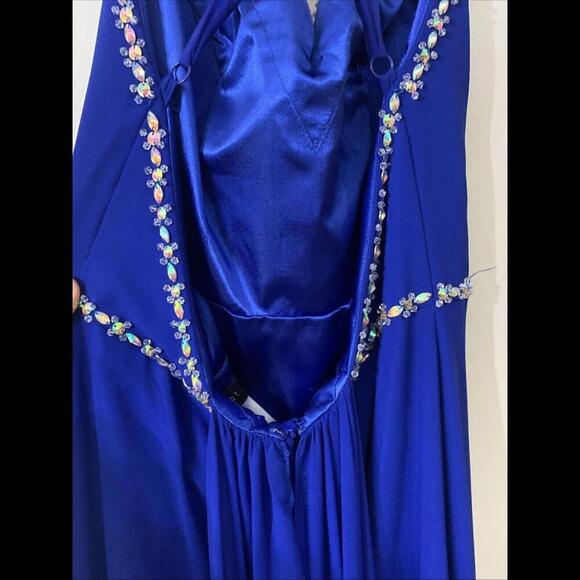 VTG Y2K blue Prom Gown dress rainbow rhinestones women juniors sz 9 fairy halter - Picture 7 of 15